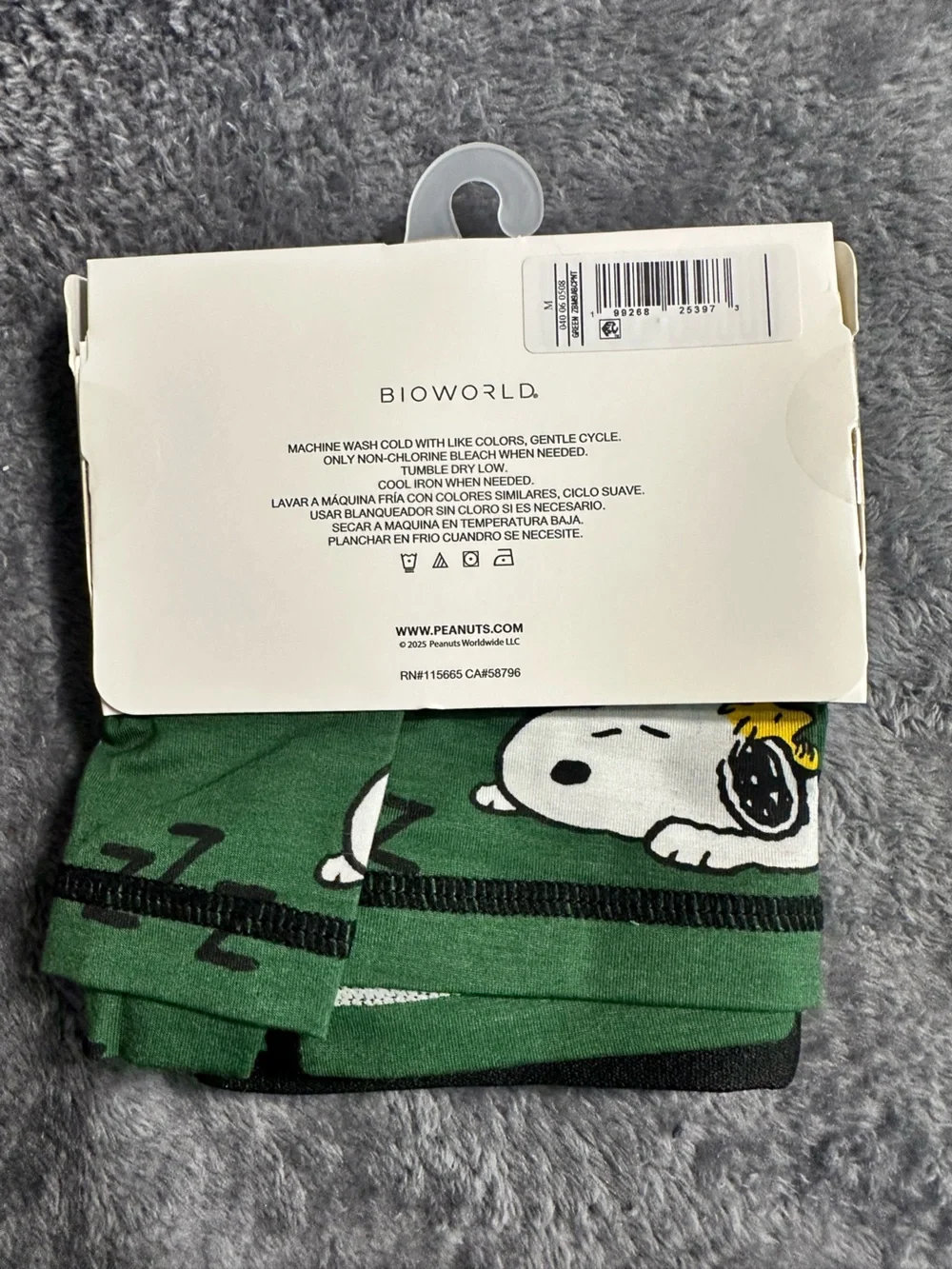 Bioworld Peanuts Snoopy Green & Black Men’s Boxer Briefs Size M (32-34)